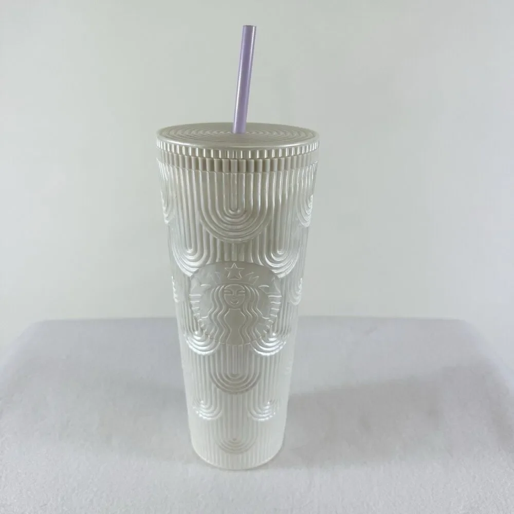 Starbucks Cold Cup Tumbler Pearl White Siren Mermaid Scales Logo 24 Oz Venti